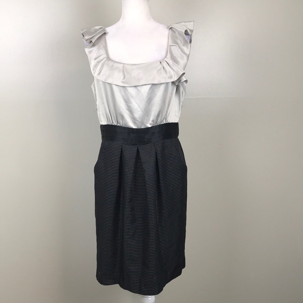 MAX AND CLEO Sateen Multi Fabric Pocket Dress Knee Length Black Silver
